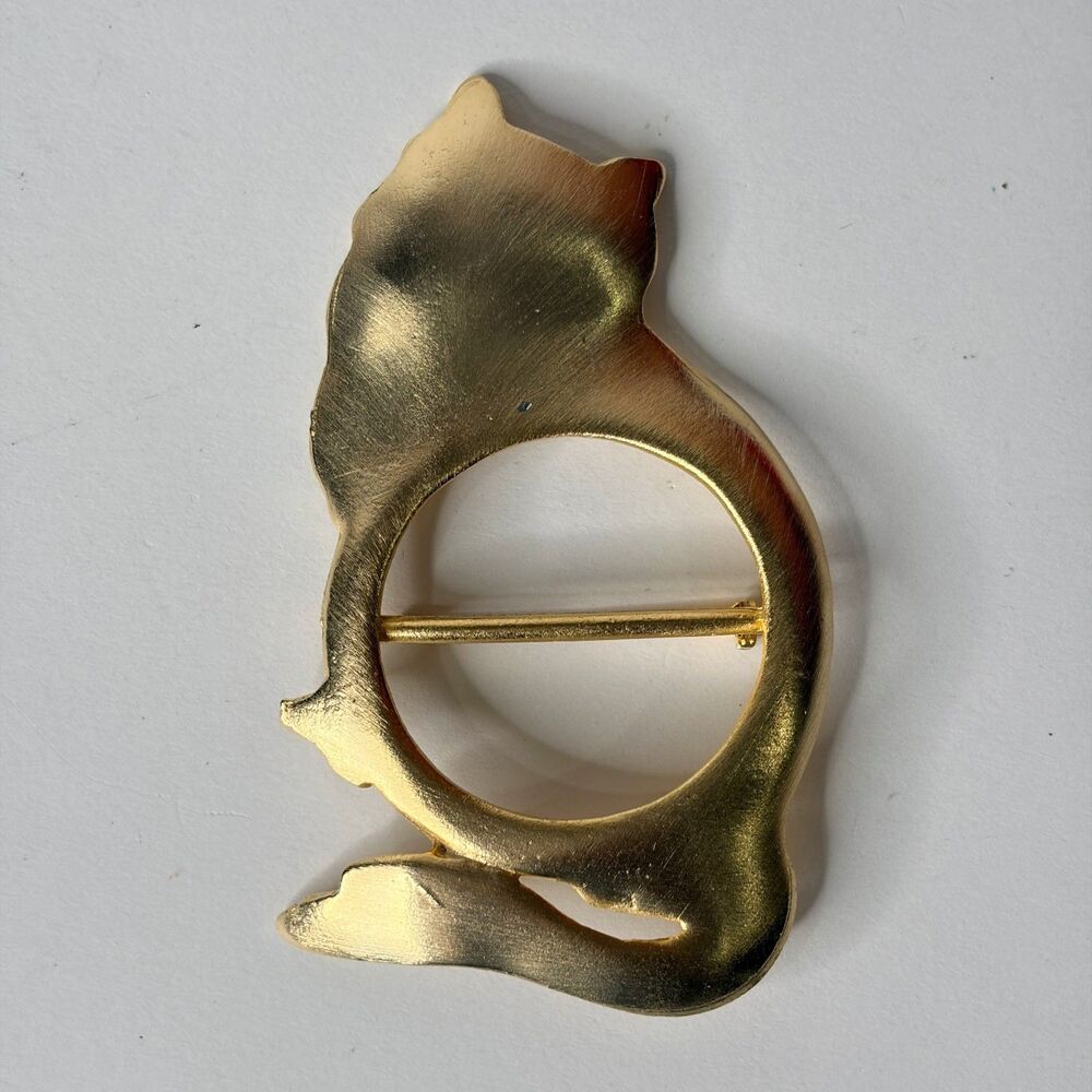 Vintage Made In USA Ultra Craft PIn Brooch Scarf Ring Gold Tone Cat